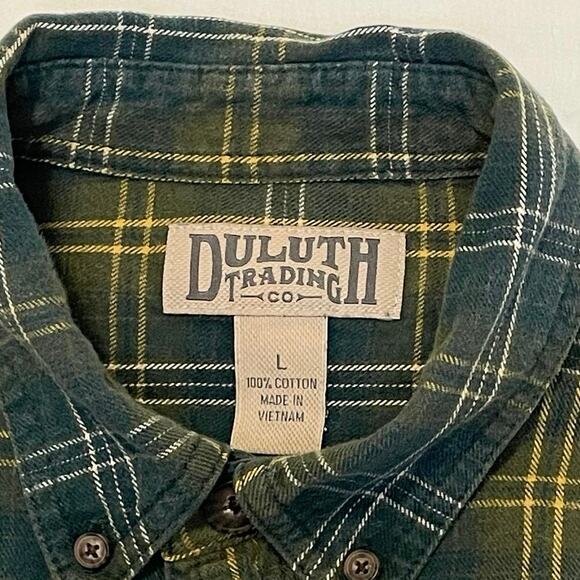 Duluth Trading Co Men’s L Green Plaid Flannel Shirt Long Sleeve Button-Down - Picture 4 of 11